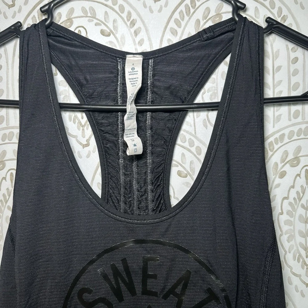 Lululemon RUNNER UP TANK - SWEAT LIFE, Black - Size‎ 4 Women's Racer back